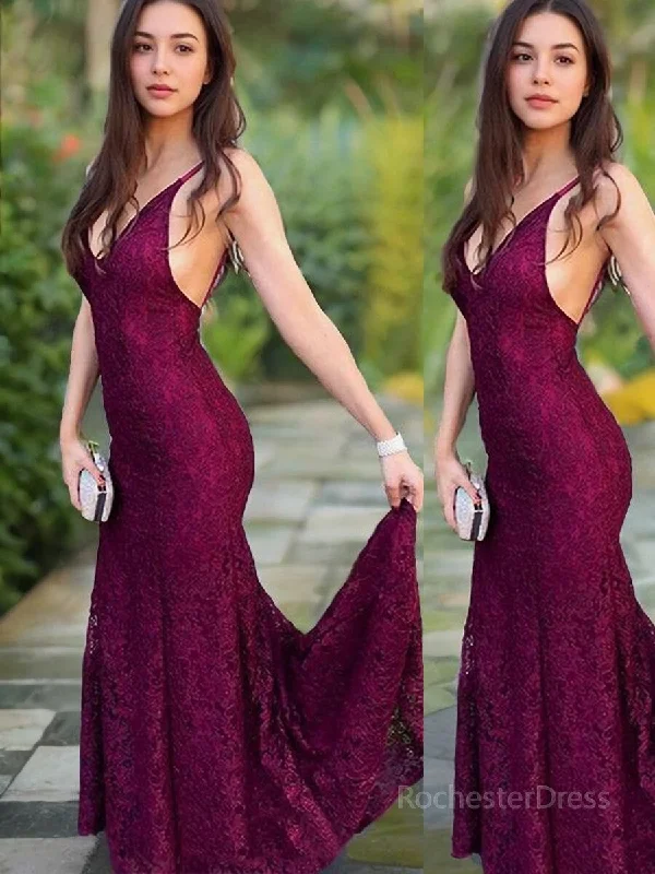 Trumpet/Mermaid V-neck Sweep Train Lace Evening Dresses Tunics Polka dots