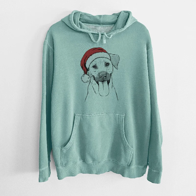 Santa Hat Koda the Black Mouth Cur - Unisex Pigment Dyed Hoodie Hoodie with Zipper Placket Modern Functional