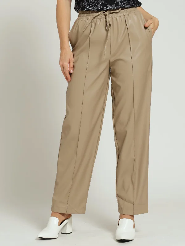 Pull On Pu Pintuck Straightleg Pants - Stone Soft Stretch Leggings