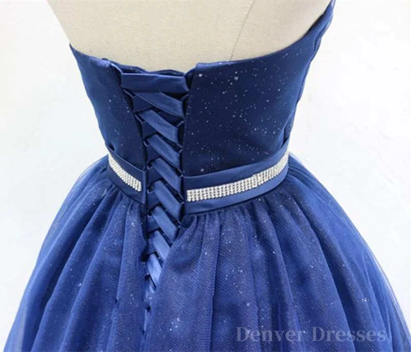 Sweetheart Neck Short Blue Prom Dresses, Short Blue Formal Homecoming Graduation Dresses Tunics Distressed trendy