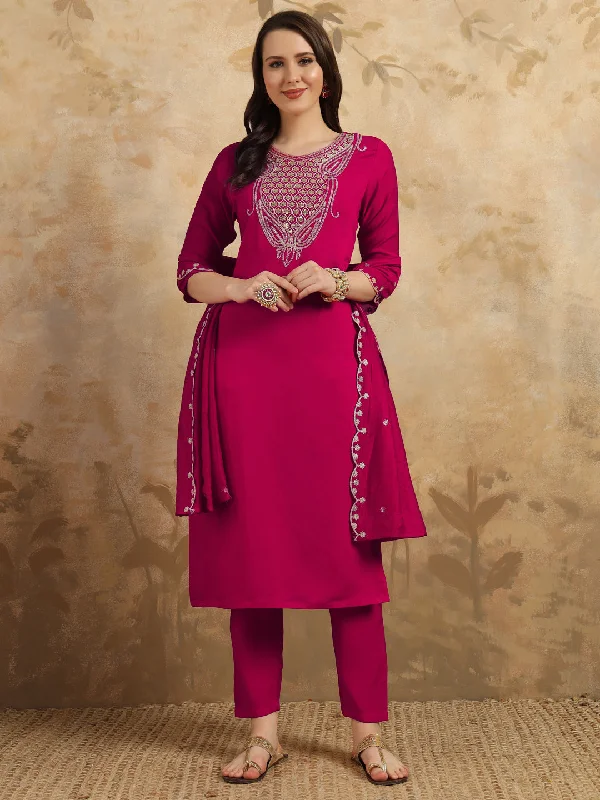 Women Round Neck Embroidered Work Chanderi Fabric Kurta & Pant With Dupatta Set Classic Chino Pants Women Round Neck Embroidered Work Chanderi Fabric Kurta & Pant With Dupatta Set Classic Chino Pants