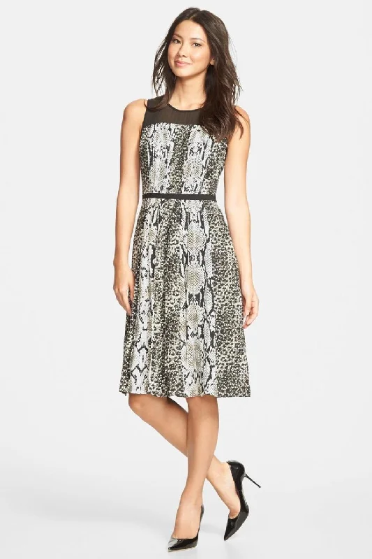 Adrianna Papell - Sheer Jewel Neck Animal Print Dress 16PD78030SC Boatneck Modish Everyday Adrianna Papell - Sheer Jewel Neck Animal Print Dress 16PD78030SC Boatneck Modish Everyday