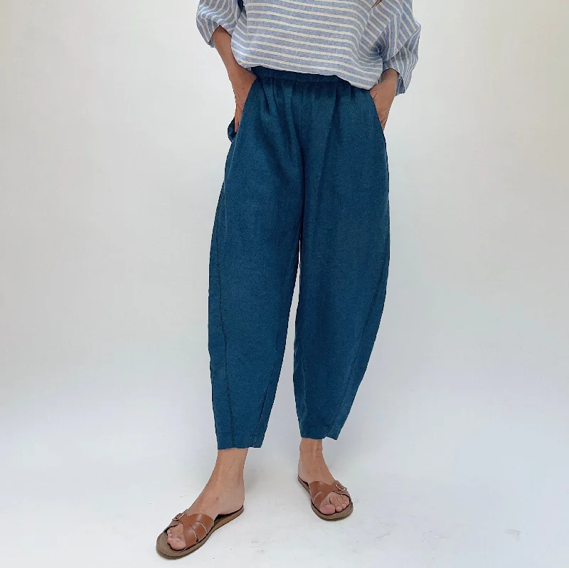 Yuvita | Seamed Taper Pant in French Navy Elegant High-Waist Pants