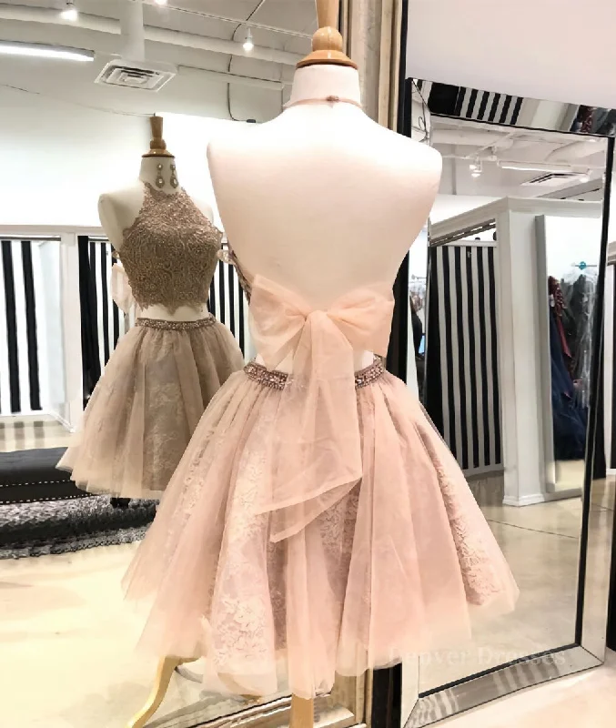 Cute champagne tulle lace short prom dress, homecoming dress Tunics Trousers formal