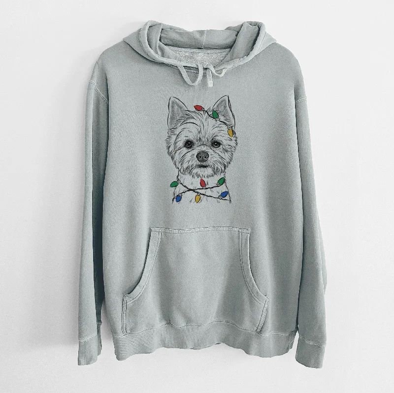 Christmas Lights Chewy the Yorkshire Terrier - Unisex Pigment Dyed Hoodie Hoodie with Hem Contrast Bold Stylish