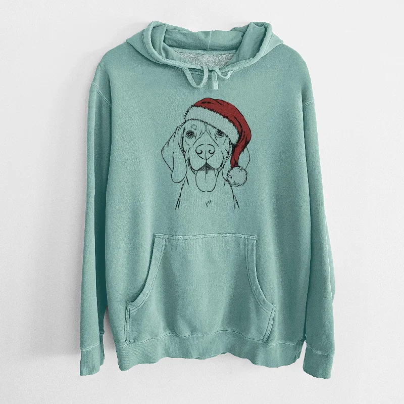 Santa Hat Bogie the Beagle - Unisex Pigment Dyed Hoodie Hoodie with High Neck Warm Protective
