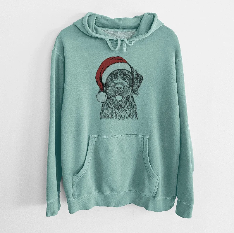 Santa Hat Fletcher the Wirehaired Pointing Griffon - Unisex Pigment Dyed Hoodie Hoodie with Set-In Sleeves Structured Classic