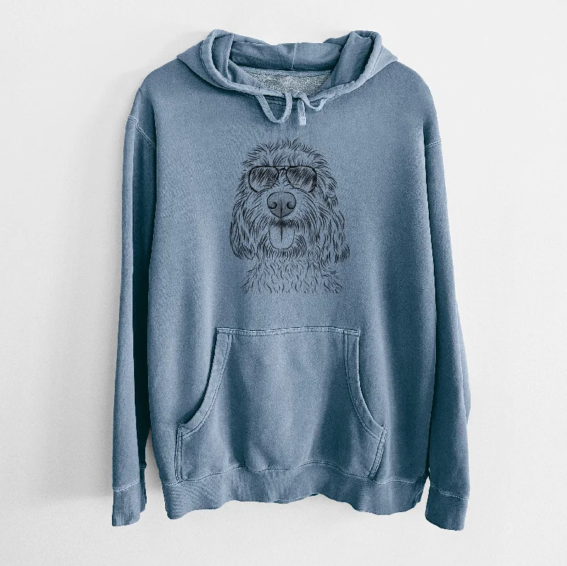 Aviator Clover the Cockapoo - Unisex Pigment Dyed Hoodie Hoodie with Strings Custom Fit Adjustable Aviator Clover the Cockapoo - Unisex Pigment Dyed Hoodie Hoodie with Strings Custom Fit Adjustable