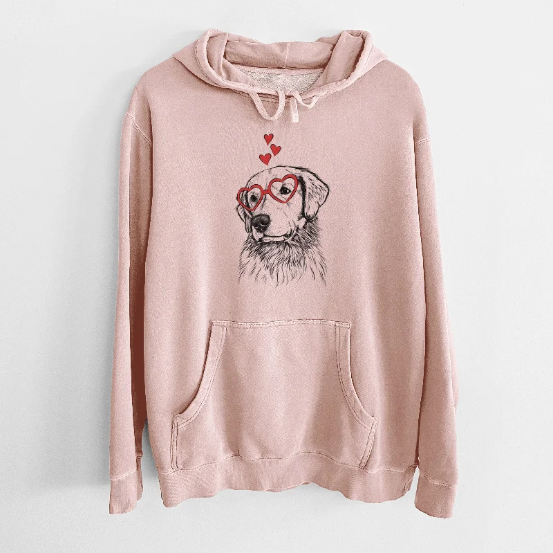 Valentine Quinn the Golden Retriever - Unisex Pigment Dyed Hoodie Hoodie with Tied Waist Feminine Flattering