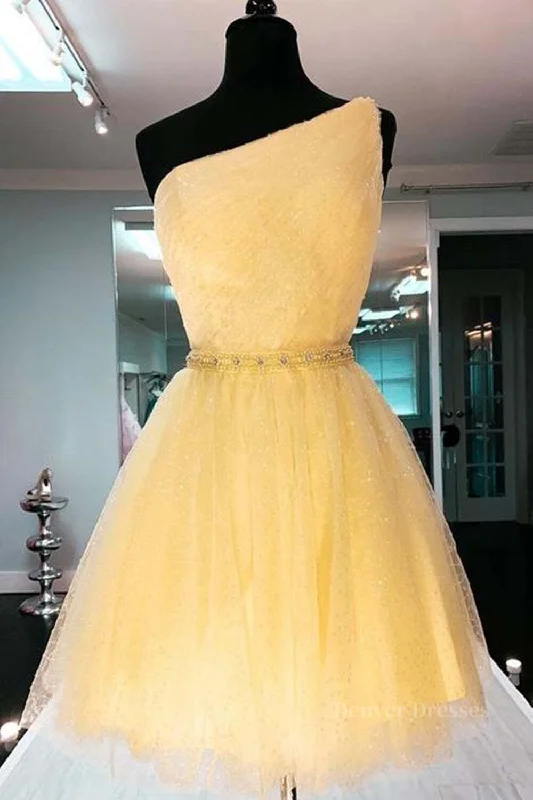 Shiny One Shoulder Yellow Short Prom Homecoming Dress with Belt, Short One Shoulder Yellow Formal Evening Dress Tunics Practical easy-care Shiny One Shoulder Yellow Short Prom Homecoming Dress with Belt, Short One Shoulder Yellow Formal Evening Dress Tunics Practical easy-care
