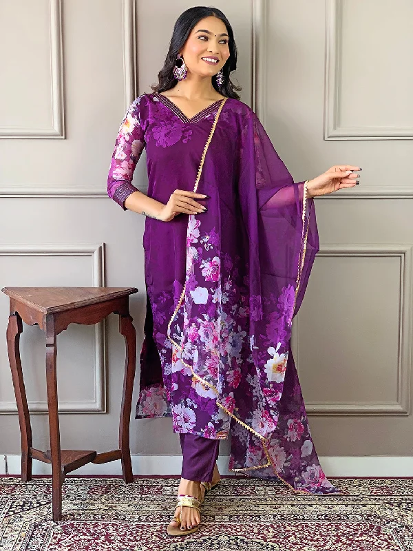Women V Neck Printed Work Tabby Viscose Fabric Kurta & Pant With Dupatta Set Formal Wide-Leg Pants Women V Neck Printed Work Tabby Viscose Fabric Kurta & Pant With Dupatta Set Formal Wide-Leg Pants