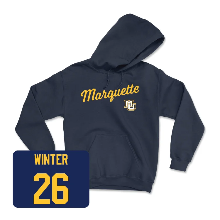 Navy Women's Lacrosse Script Hoodie - Nina Winter Hoodie with Drawcord Adjustable Secure