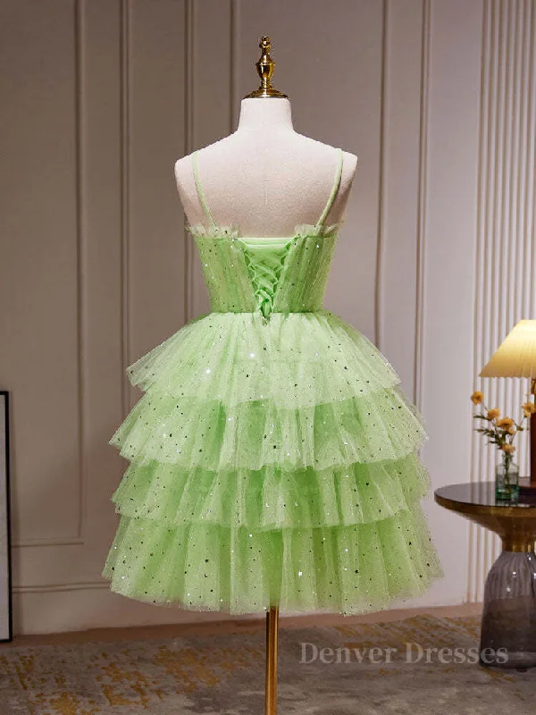 Green Tulle Short Prom Dress, Cute Green Homecoming Dresses Tunics Wedding white