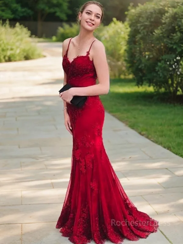 Trumpet/Mermaid Spaghetti Straps Sweep Train Lace Evening Dresses With Appliques Lace Tunics Modern contemporary Trumpet/Mermaid Spaghetti Straps Sweep Train Lace Evening Dresses With Appliques Lace Tunics Modern contemporary