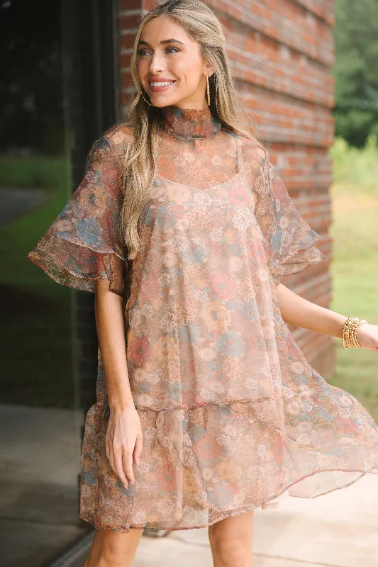 Take It Back Brown Floral Organza Dress Tunics stripes playful