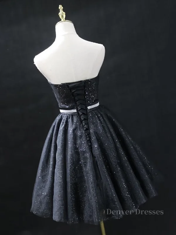 Sweetheart Neck Short Black Prom Dresses, Little Black Formal Evening Graduation Dresses Tunics Leisure comfortable