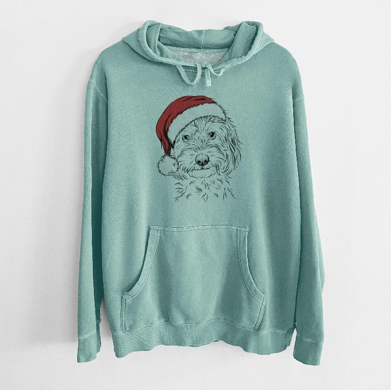 Santa Hat Mason the Cavapoo - Unisex Pigment Dyed Hoodie Hoodie with Patch Decorative Personalized