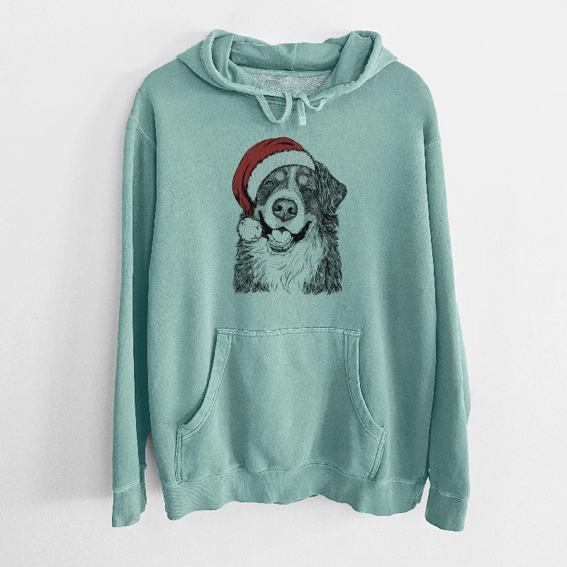 Santa Hat Eiger the Bernese Mountain Dog - Unisex Pigment Dyed Hoodie Hoodie with Hem Applique Textured Unique