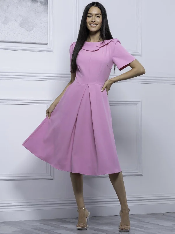 Jolie Moi Debora Button Neck Dress, Pink Crew Neckline Casual