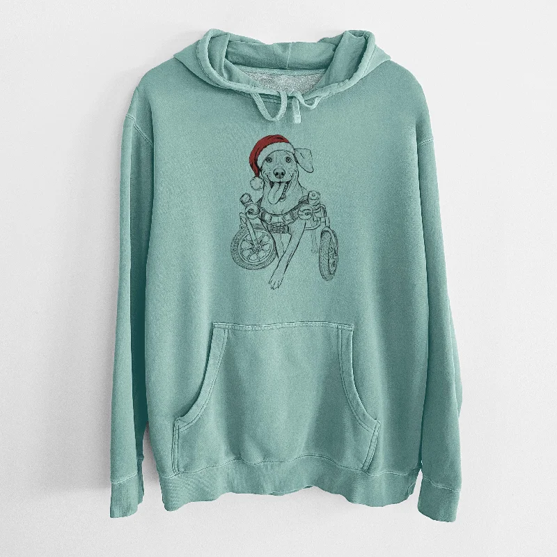 Santa Hat Hannah the Pitbull Mix - Unisex Pigment Dyed Hoodie Hoodie with High Neck Warm Protective