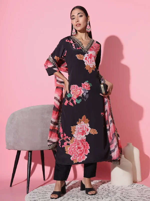 Women 'V' Neck Sequence Embroidery And Print Work Muslin Fabric Kurta Pant Set Comes With Printed Dupatta Soft Stretch Pants Women 'V' Neck Sequence Embroidery And Print Work Muslin Fabric Kurta Pant Set Comes With Printed Dupatta Soft Stretch Pants