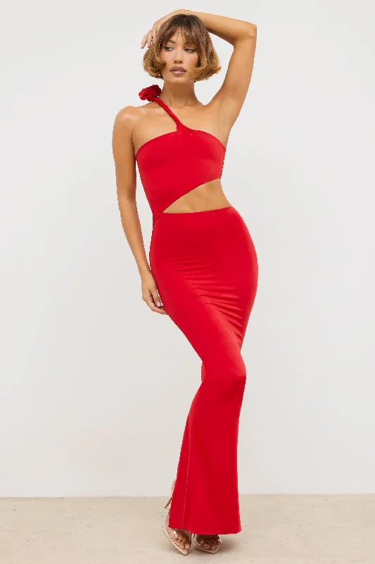 Premium Jersey Asymmetric Cut Out Maxi Dress in Scarlet Red Tunics Running lightweight Premium Jersey Asymmetric Cut Out Maxi Dress in Scarlet Red Tunics Running lightweight