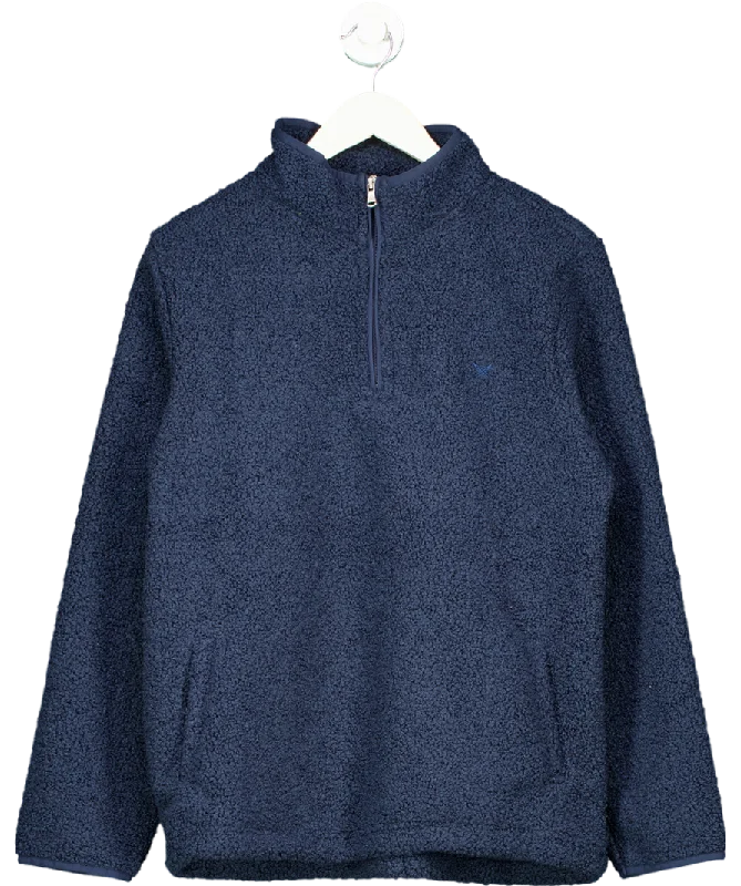 Crew Clothing Company Blue Borg Lounge Half Zip Sweatshirt In Navy UK 12 Hoodie with Hem Fringe Bohemian Relaxed