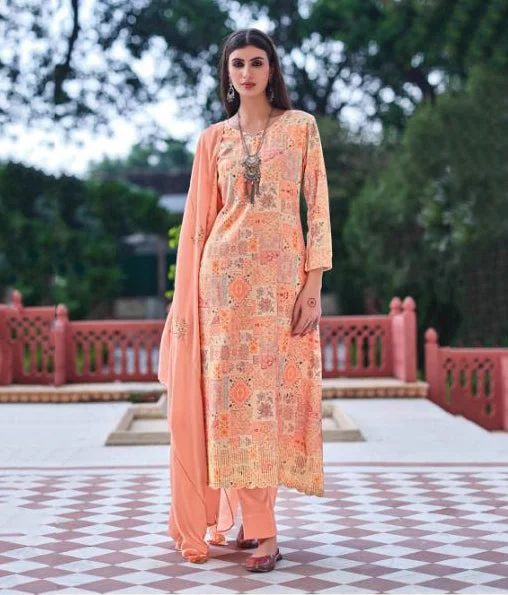 Designer Orange Unstitched Jam Cotton Dress materials For Ladies Tunics Stylish elegant Designer Orange Unstitched Jam Cotton Dress materials For Ladies Tunics Stylish elegant