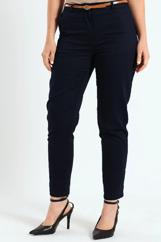 Chino Belted Pant - Navy Chic Capri Pants