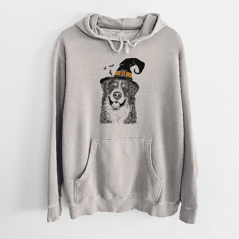 Witch Eiger the Bernese Mountain Dog - Unisex Pigment Dyed Hoodie Hoodie with Hem Fringe Bohemian Relaxed