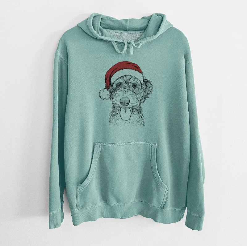 Santa Hat Myrtle Mae the Aussiedoodle - Unisex Pigment Dyed Hoodie Hoodie with Contrast Stitching Detailed Premium