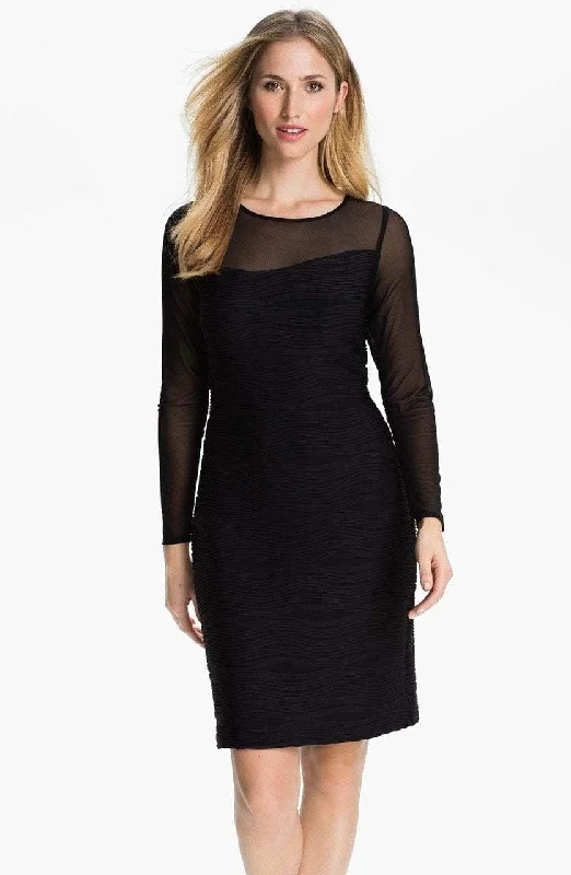 Donna Ricco - 8438320MSC Illusion Long Sleeve Wave Textured Dress Tunics Chic fashionable Donna Ricco - 8438320MSC Illusion Long Sleeve Wave Textured Dress Tunics Chic fashionable