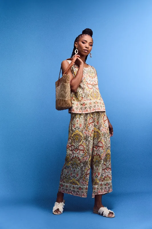 Printed Pullon Capri Pants With Border - Multi Cozy Full-Length Pants