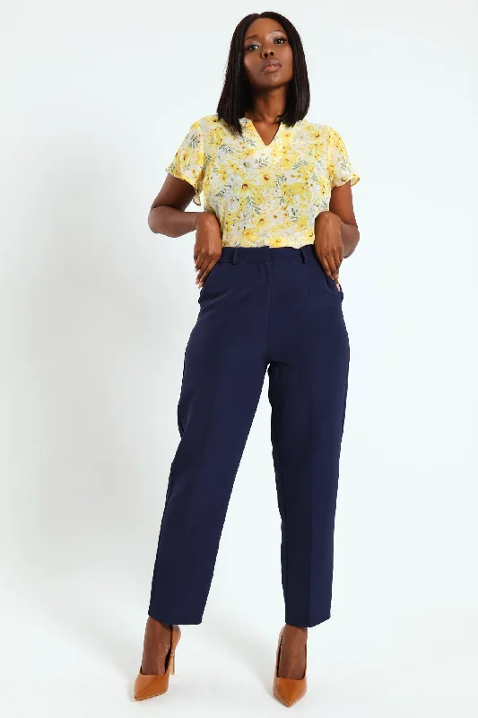 Tailored Cigarette Pants - Navy Comfortable Denim Trousers