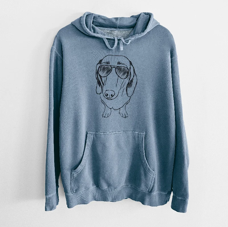 Aviator Annabelle the Dachshund - Unisex Pigment Dyed Hoodie Hoodie with Toggle Buttons Decorative Unique