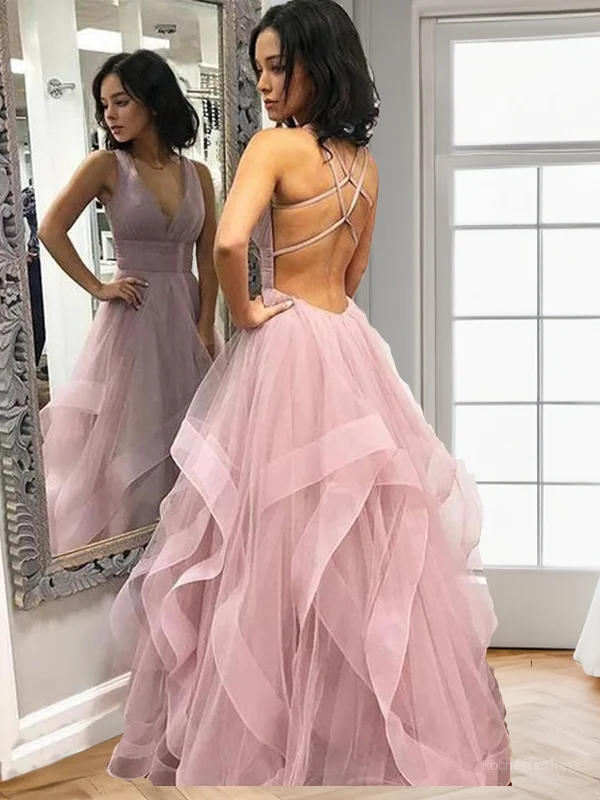 A-Line/Princess V-neck Floor-Length Tulle Evening Dresses With Ruffles Tunics Occasion special A-Line/Princess V-neck Floor-Length Tulle Evening Dresses With Ruffles Tunics Occasion special