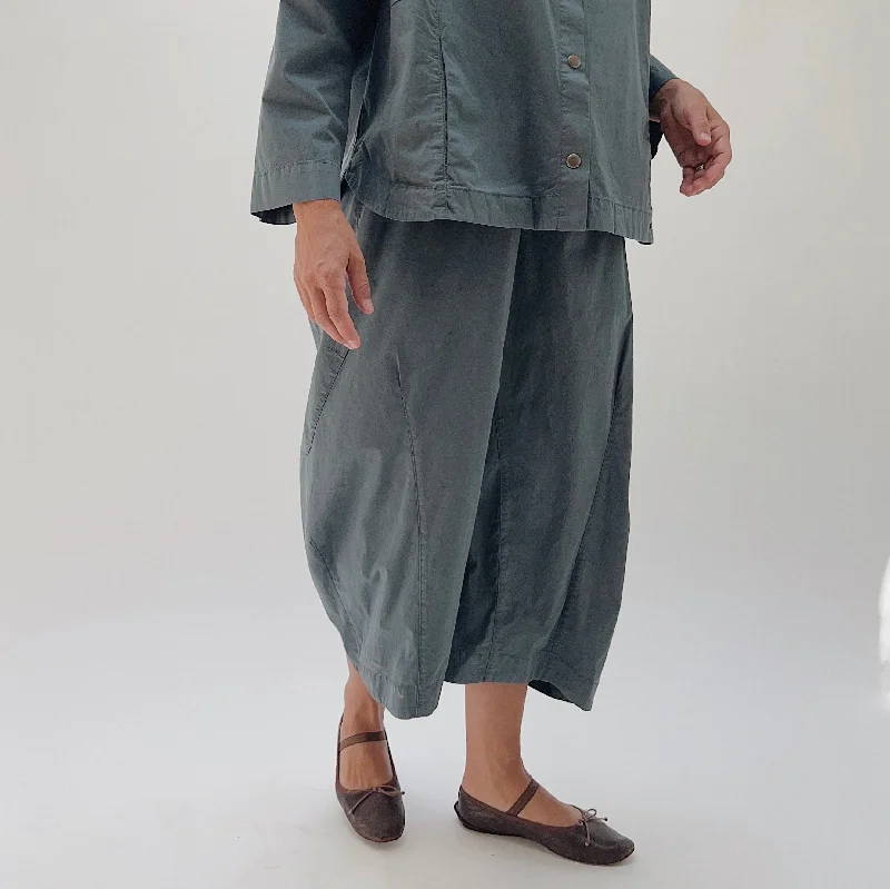 Eleven Stitch | Snap Front Pant in Denim Casual Wide Pants