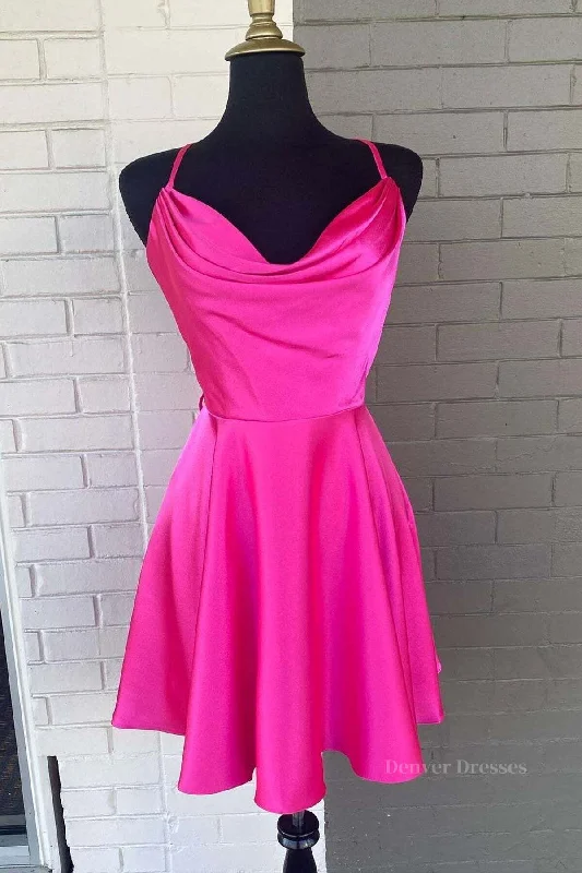 Cowl Neck Short Pink Prom Dresses, Short Pink Graduation Homecoming Dresses Boatneck Modish Everyday Cowl Neck Short Pink Prom Dresses, Short Pink Graduation Homecoming Dresses Boatneck Modish Everyday
