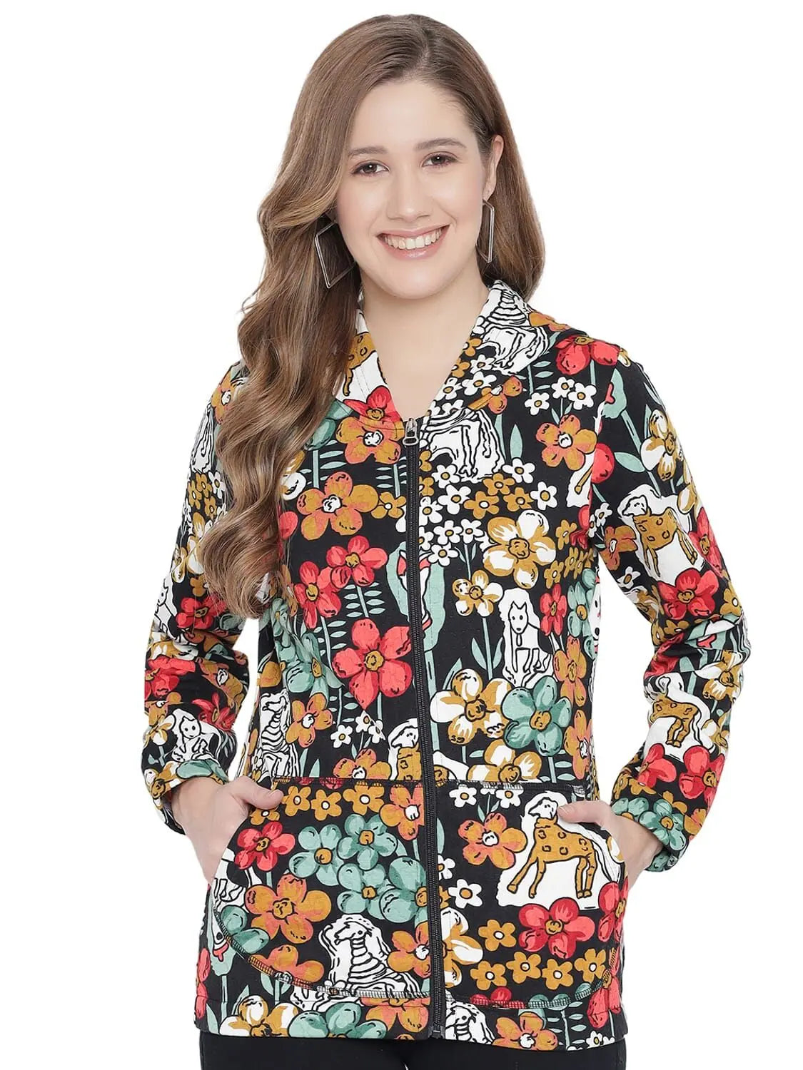Trufit Multi Women's Full Sleeve Sweatshirt Hoodie with Reflective Safety Nightwear