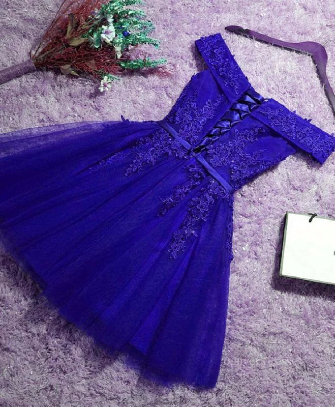Off the Shoulder Blue Lace Prom Dresses, Off Shoulder Blue Homecoming Dresses, Short Blue Lace Formal Evening Dresses Tunics Versatile functional Off the Shoulder Blue Lace Prom Dresses, Off Shoulder Blue Homecoming Dresses, Short Blue Lace Formal Evening Dresses Tunics Versatile functional