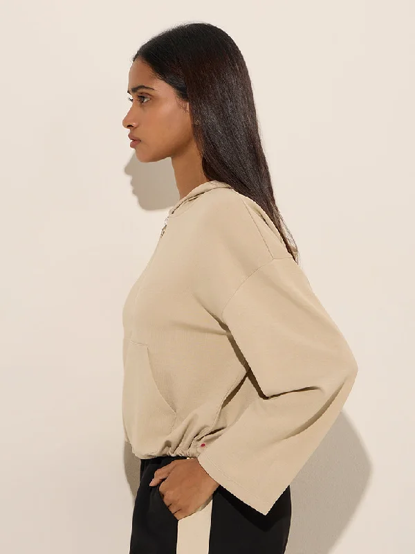 LOV Beige Hoodie Sweatshirt Hoodie with Color Block Contrast Stylish
