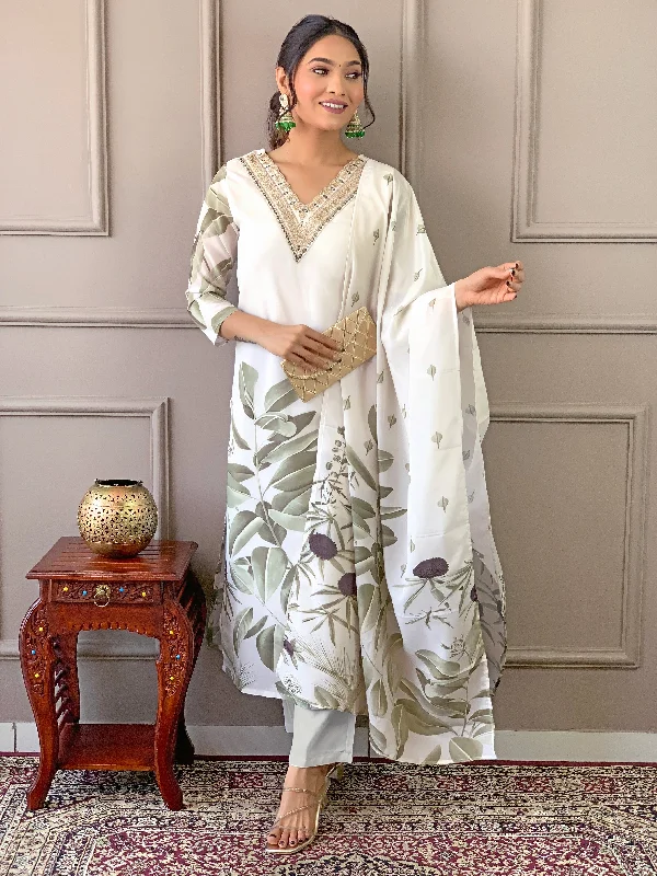 Women V Neck Embroidered Work, French Crepe With Cotton Lining Kurta & Pant With Dupatta Set Elegant Trouser Pants Women V Neck Embroidered Work, French Crepe With Cotton Lining Kurta & Pant With Dupatta Set Elegant Trouser Pants