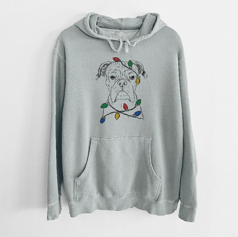 Christmas Lights Axel the Boxer - Unisex Pigment Dyed Hoodie Hoodie with Drawcord Adjustable Secure