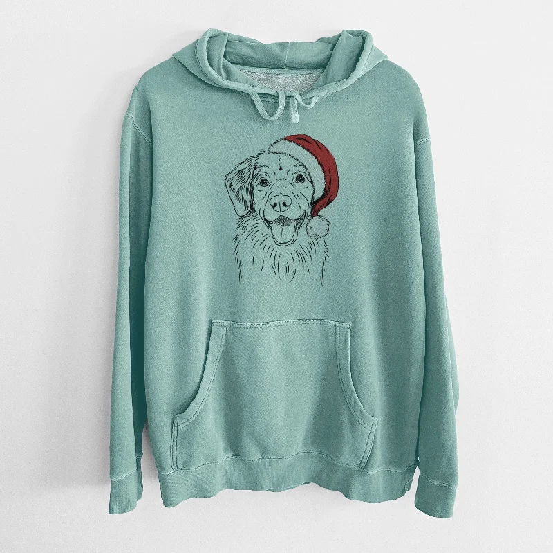 Santa Hat Weston the Nova Scotia Duck Tolling Retriever - Unisex Pigment Dyed Hoodie Hoodie with Metallic Shiny Futuristic
