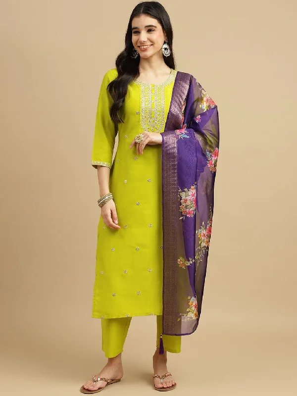 Women Round Neck Embroidered Work Chinon Fabric Kurta & Pant With Dupatta Set Casual Drawstring Pants Women Round Neck Embroidered Work Chinon Fabric Kurta & Pant With Dupatta Set Casual Drawstring Pants