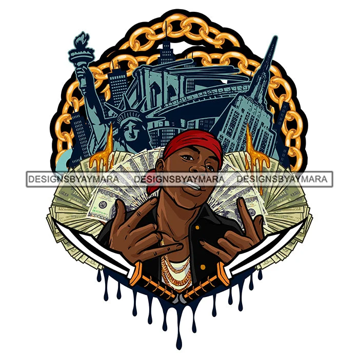 Black Man Standing Wearing White Vest Jacket Red Cap Napkin Cash Money Knife Weapon Golden Gold Chain Necklace Jewelry Gangster Hustler Hustle Nubian African American Boy SVG JPG PNG Vector Clipart Cricut Silhouette Cut Cutting A-Line Jacket Boat Neck Shawl Collar