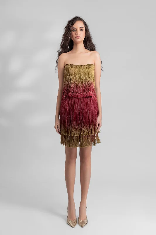 Tassel top with short skirt button skirt front