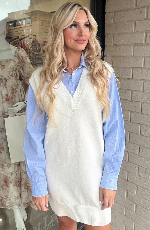 She's All That Under Shirt Mini Sweater Dress Houndstooth Herringbone Solid