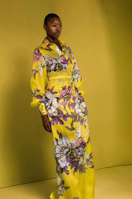 Printed top with skirt and belt maxi skirt elegant