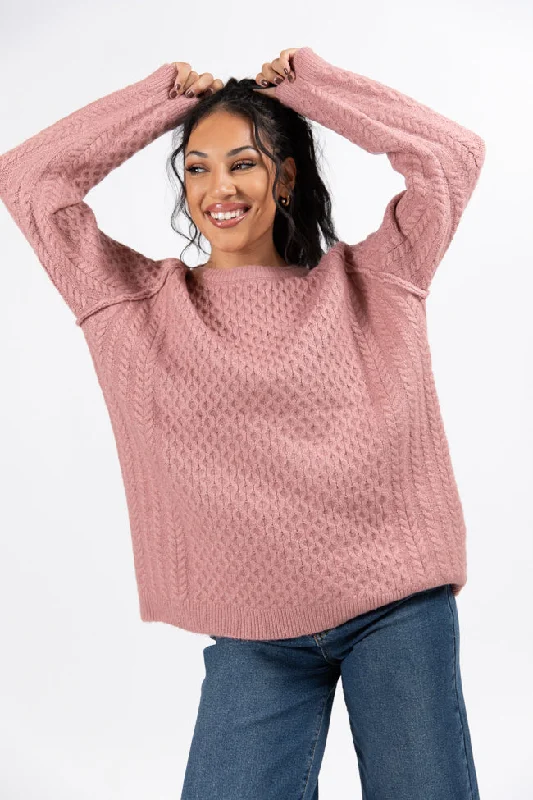 Cable Knit Cuddles Mauve Oversized Crew Neck Sweater FINAL SALE Boat Neck Shawl Collar Notched Collar Cable Knit Cuddles Mauve Oversized Crew Neck Sweater FINAL SALE Boat Neck Shawl Collar Notched Collar